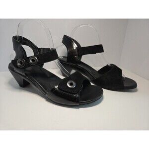 Ziera Blk patent Leather & Suede Kitten Heel strappy sandal w/metal Deta EU 40